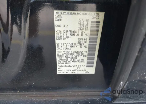 2010 Nissan Pathfinder from USA, damaged, VIN 5B1AR1NB1AC625965